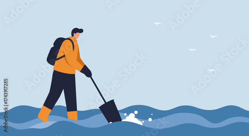 Person cleaning polluted water demonstrating environmental protection and ocean conservation
