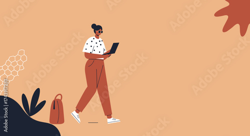 Digital nomad woman working with laptop symbolizing remote work online learning and modern lifestyle