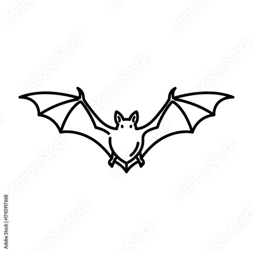 Minimalist Line Art Bat Flying with Spread Wings.