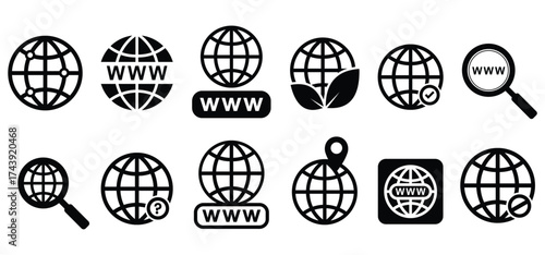 A vector icon set of logos related to the internet network. Websites, www illustration signs collection, website URL vectors, and internet http address concepts.