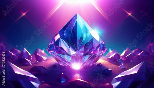 beautiful crystal shine on purple background