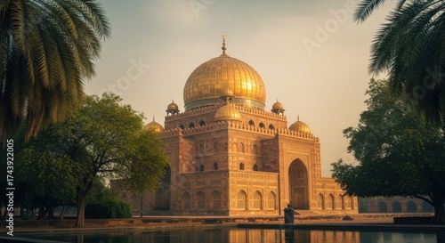 Wallpaper Mural Golden domed mausoleum amongst lush greenery at sunset Torontodigital.ca