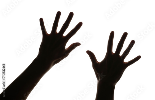 Two hands reaching up in silhouette isolated cutout transparent png