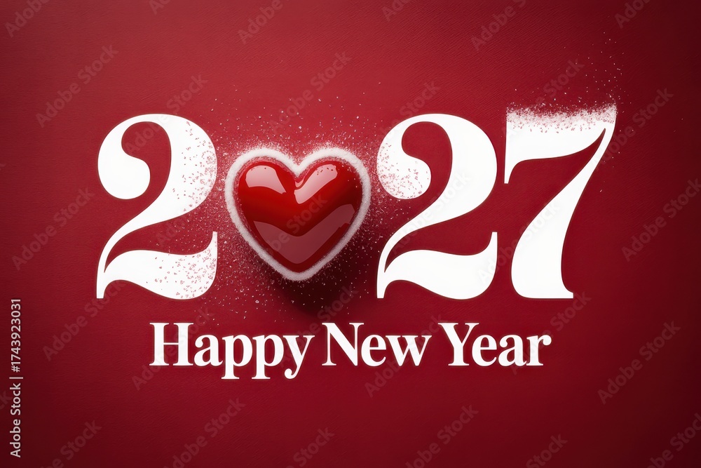 Naklejka premium Happy new year 2027 greeting card with heart shape and festive typography for celebration
