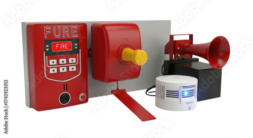 Fire alarm system isolated on white background cutout transparent png