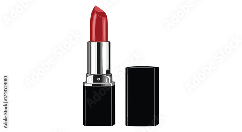 Stunning vibrant red lipstick with elegant black case opens up possibilities for glamorous beauty and fashion campaigns