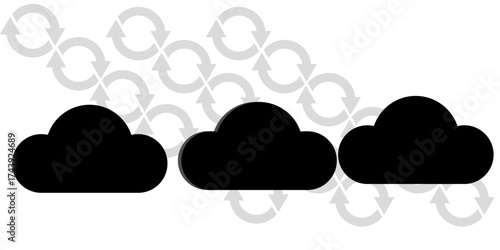 People and cats with cloud and technology icons symbolizing communication and network under blue sky