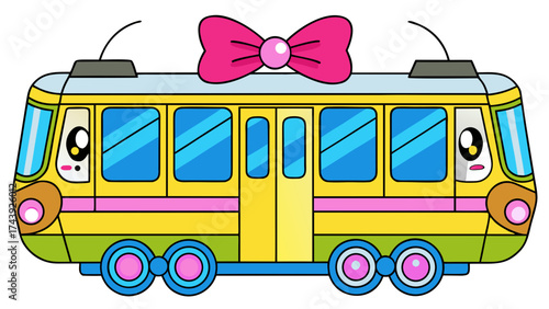 Cartoon Tram with a Big Pink Bow Decoration