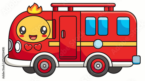 Smiling cartoon fire engine in vibrant red color