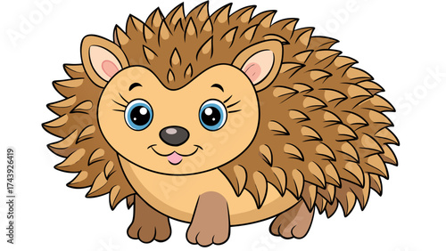 Cute cartoon hedgehog with large eyes and a cheerful expression