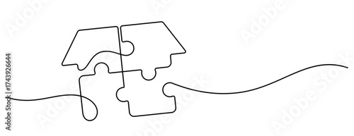 puzzle home icon shape continuous line drawing copy space minimalism decorative art. family home advice counselling and business property concept