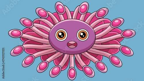 Cartoon Siphonophore with Big Eyes and Smiling Face