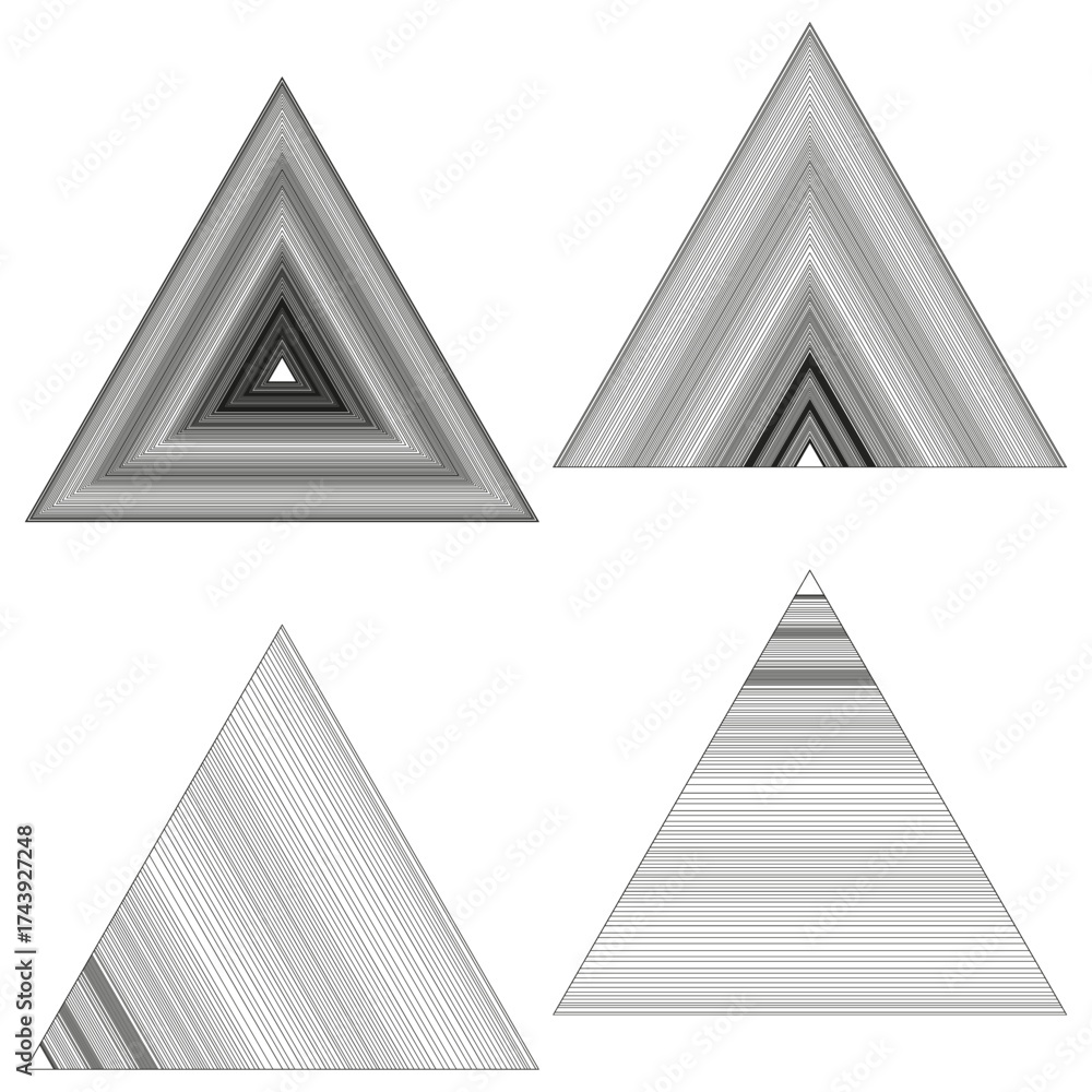 Obraz premium Triangle shape set. Gray gradient shading. Abstract geometric forms. Vector pyramid element.