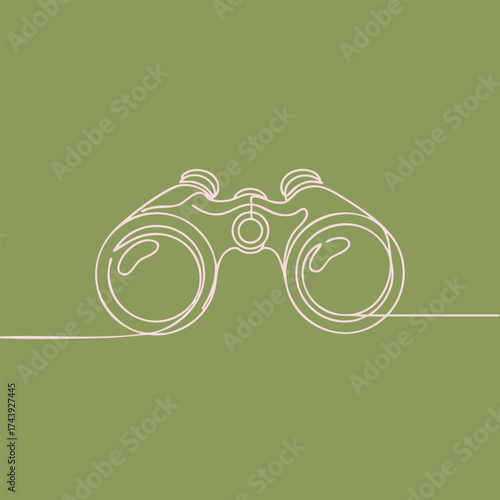 Minimalist Line Drawing of Binoculars on a Solid Green with Simple Line Style
