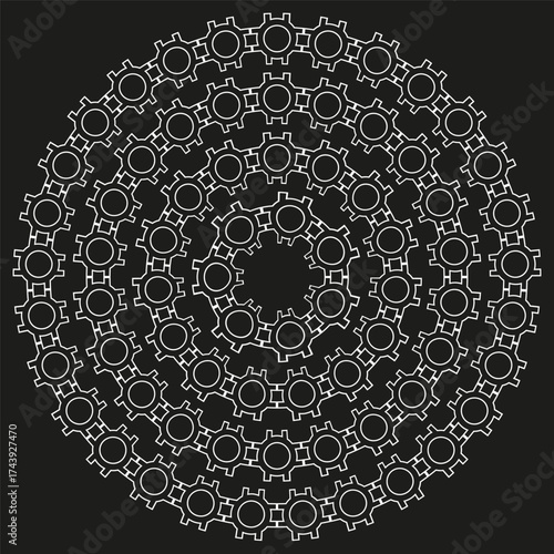Seamless gear pattern. Concentric cog structure. Mechanical circle Vector design. Abstract technology background.