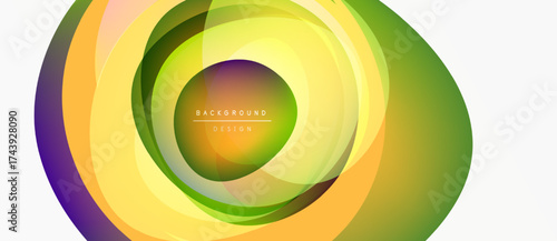 Abstract colorful layers create dynamic circular design. Gradient hues blend, forming modern background element. Smooth transitions, vibrant visuals.