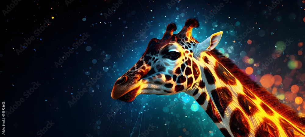 Fototapeta premium Pointillist grunge design of giraffe with abstract dotted pattern ,generative AI