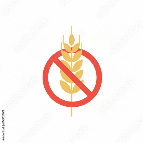 No gluten symbol with wheat icon crossed out in red circle  