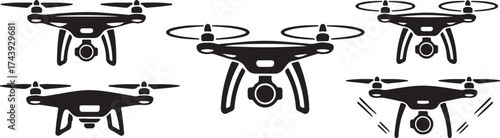 Collection of Drone Silhouette Icons on Transparent Background