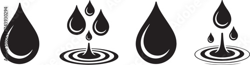 Water drops falling down into liquid surface. Symbol of purity