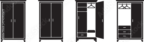 Wardrobe with Clothes Storage Furniture Isolated Silhouette