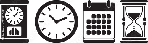 Time Measurement History Clock Hourglass Calendar Isolated Silhouette