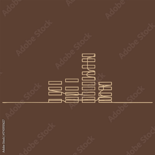 Minimalist Line Art of a City Skyline with Tall Buildings and Skyscrapers on a Solid