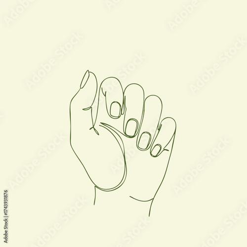 Minimalist Line Drawing of a Hand with Fingers Slightly Bent and Nails Visible on a Light