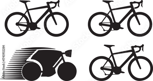 Bicycle Silhouette Set Road Bike and Racing Style Isolated on Background