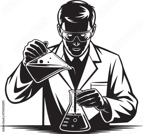Scientist conducts chemical experiment with beakers