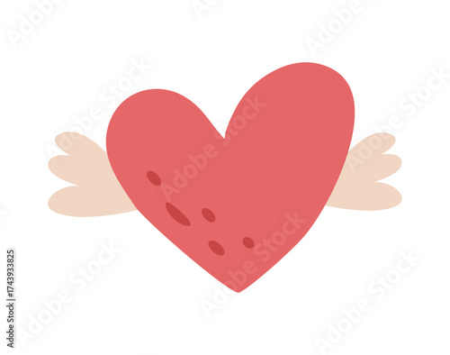 Kindness and support, charity and donation. Vector in flat style, isolated icon of winged heart. Supportive and adoring emotion, love or saint valentines day present, being kind and assisting