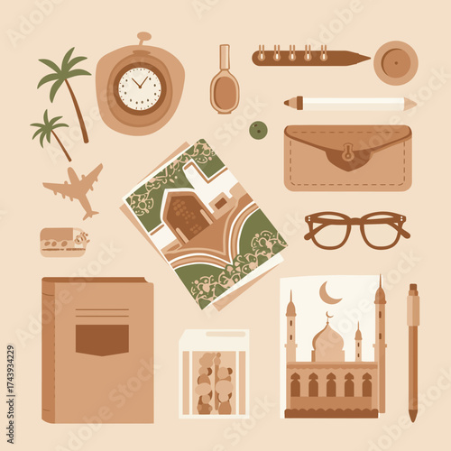 Flat Design Travel Essentials and Cultural Icons Collection