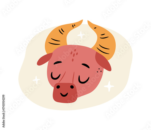 Astrology sign, isolated horoscope avatar or icon with calm bull personage animal. Vector in flat style, astrological earth element symbol. Astrology and prediction of events based on stars position