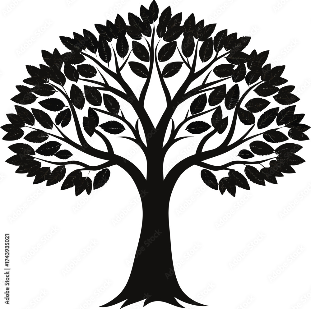 Obraz premium Stylized black silhouette of a large leafy tree