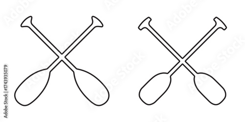Two boat paddles line art vector, Crossed oars outline vector