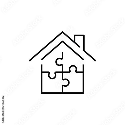 modular house icon, engineering, building housing, home at the prefab panels, puzzle construction, future architecture, thin line symbol - editable stroke vector illustration