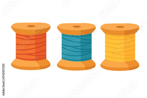 Vector illustration with colorful sewing thread spools isolated on white background.