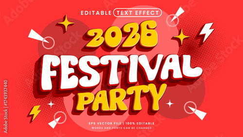 2026 festival party editable text effect retro and vintage style