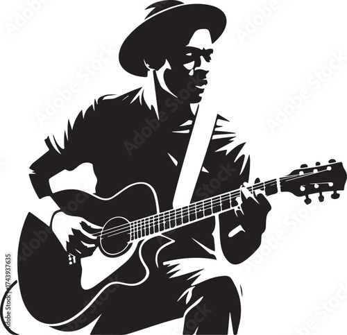 Musician plays acoustic guitar with passion and style