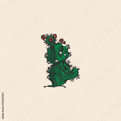 Cactus desert with flowers thorns nature plant retro logo vintage illustration design vector element
