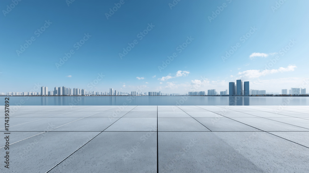 Fototapeta premium Urban Skyline with Blue Sky and Empty Plaza