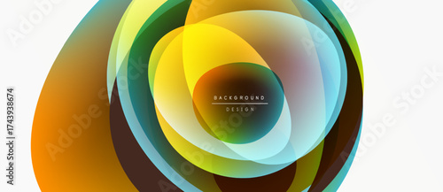 Abstract design features layered translucent circles. Colors blendyellow, green, orange, brown. Modern aesthetic, suitable background element.
