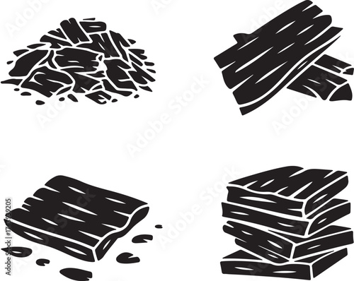 Wood Timber Lumber Firewood. Log Rustic Stacked Trunk Pieces Set