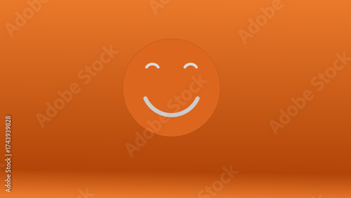 Minimalist and cheerful smiley face vector illustration on a vibrant orange gradient background. Featuring closed eyes and a wide smile, this design evokes positivity, happiness, and emotional warmth.