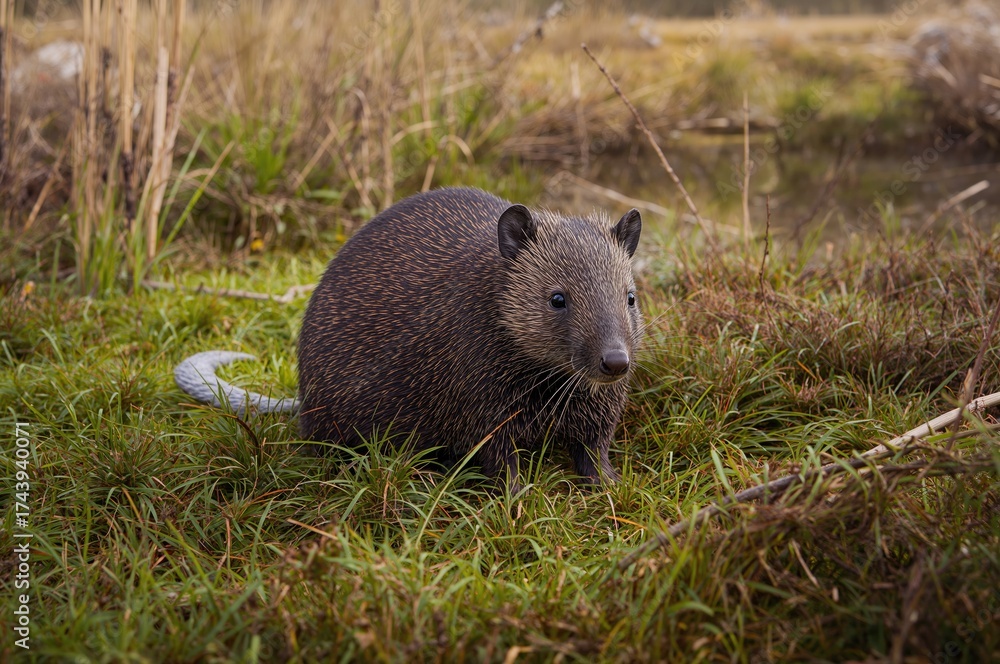 Naklejka premium Rodent resembling a beaver resting on grassy field