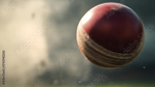 Cricket ball in motion with dust and blur