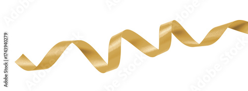 Gold ribbon satin bow curly scroll png isolated on transparent background for Christmas, birthday and wedding card confetti design decoration