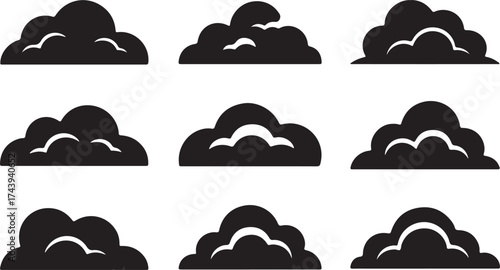 Cloud Silhouette Collection Isolated on Transparent Background
