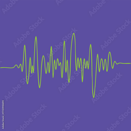Close-up of a vibrant green sound wave pattern on a purple illustrating audio or vibration concepts