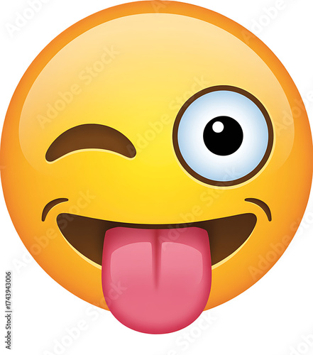 Crazy winking emoji with tongue sticking out playful and silly expression